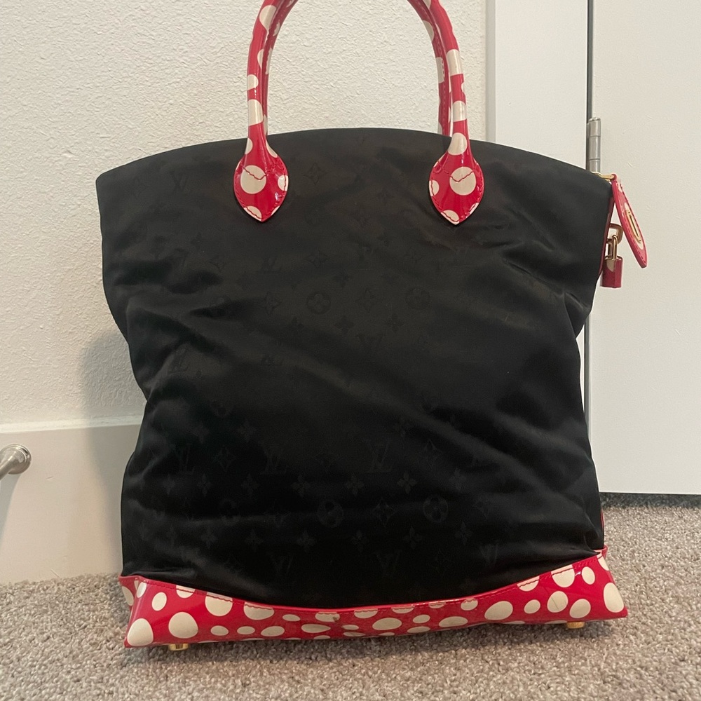 Louis Vuitton Black Tote with Red and White Polka Dot Trim - Picture 3 of 10